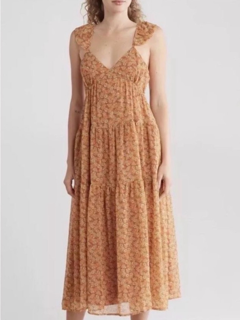 Madewell Georgette Ruffle Sleeve Tiered Flowy Midi Dress Backless Dress